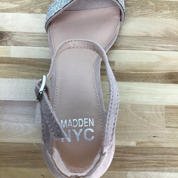 MADDEN NYC nude beige heeled sandals crystal Incrusted glitter chunky heels - Picture 10 of 16